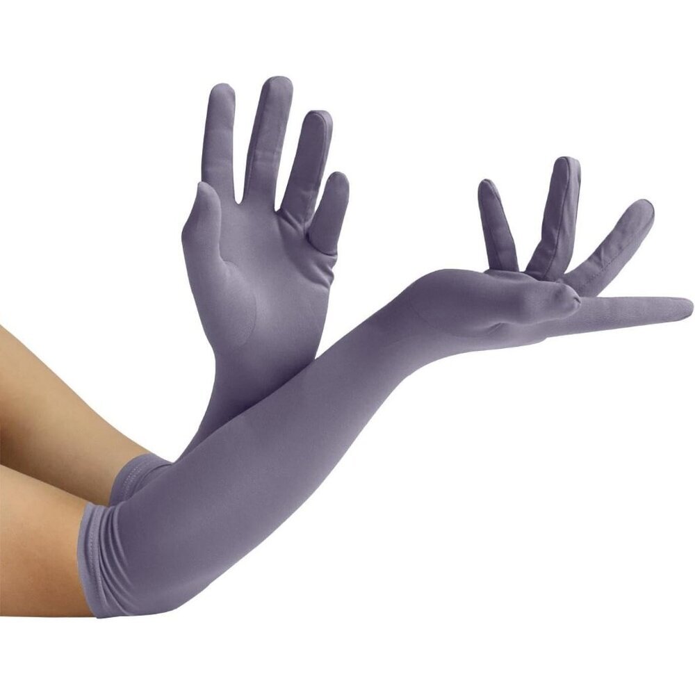 Women's Gray Elbow Length Fabric Satin Gloves Halloween Costume Accessories
